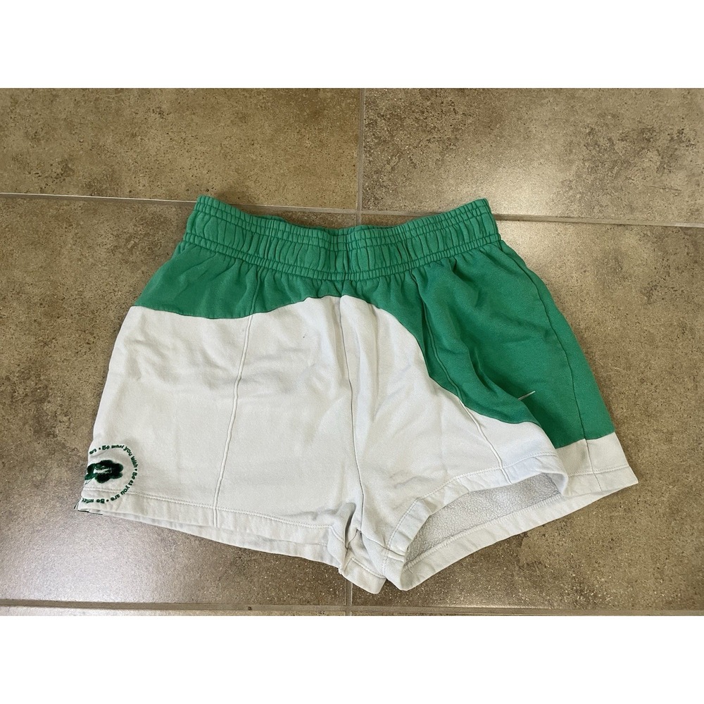 Nike Women's Sz L Color Clash Relaxed Fleece Shorts White Green DV0036-324